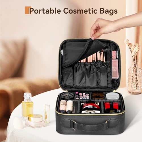 JUSRON Travel Makeup Bag (Dark Black, Medium)