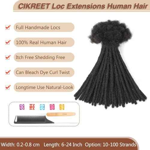 6 Inch Loc Extensions Human Hair 100 Strands 0.6 cm Dreads Extensions for Men Women Short Dreadlocks Extensions Real Human Hair Locs Extension 1B Natural Black Handmade Permanent Locs Easy to Install