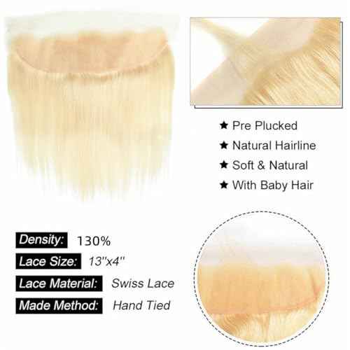 Brazilian 613 13x4 Lace Frontal Straight Honey Blonde 100% Unprocessed Human Virgin Hair Russian Blonde Ear To Ear Front Pre-Plucked Hairline Closure With Baby Hair (613 straight frontal, 20inch)