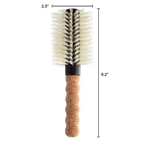 Nylon Boar Bristle Hair Brush, Round Brush for Blow Drying, Large 2.5" Barrel Blowout Brush, Anti Static Hairbrush, Cork Comfort Grip Handle, Detangling Plastic/Natural Bristle Hair Styling Tool