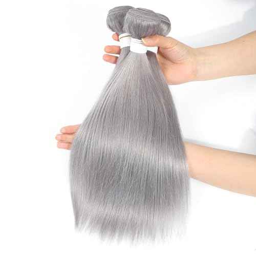 Augfst Brazilian Virgin Human Hair Bundles Sliver Grey Straight Wave Bundles Human Hair 20 22 24 inch Inch 12A Unprocessed Brazilian Sewn In Quick Weave for Black Women