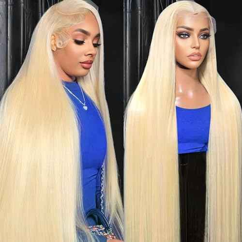 32 Inch 613 Lace Front Wig Human Hair 200 Density Blonde Wig Human Hair 13X6 HD Transparent Straight Lace Front Wigs Blonde Glueless Wig for Women Pre Plucked with Baby Hair