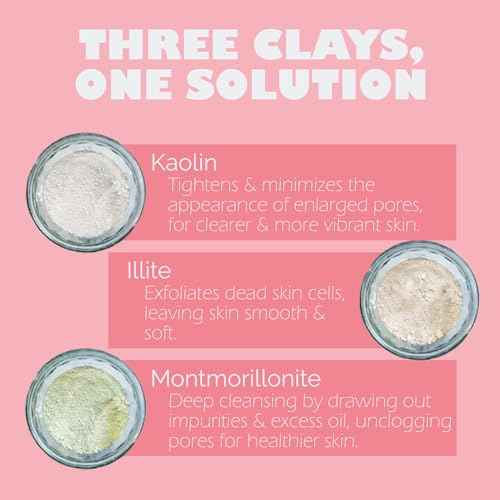 Detox Green Clay Mask for Face - 3-Clay Blend with Kaolin Volcanic Clay - Deep Pore Cleansing, Removes Excess Oil, Tightens Pores - Oil-Free, Paraben-Free
