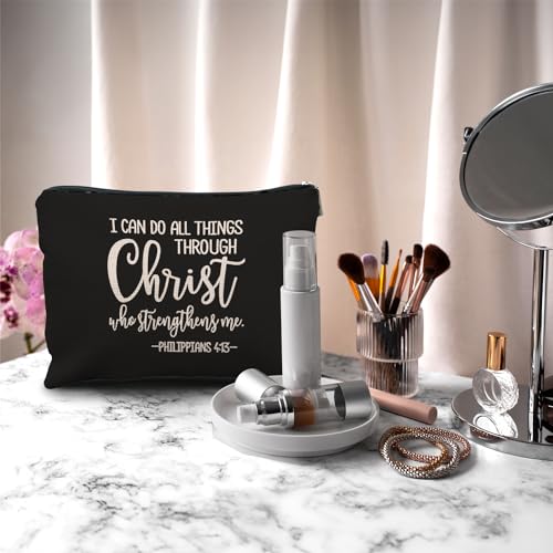 Nogrit Christian Inspirational Makeup Bag Cosmetic Bags for Women, Christian Gifts for Women Faith, Religious Bible Verse Small Makeup Cosmetic Bag for Purse, Floral Makeup Bag, Romans 15:13