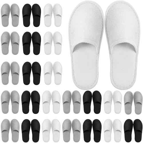 Geyoga 24 Pairs Disposable Slippers for Guests Bulk 2 Size Cotton Hotel Spa House Slippers for Graduation Wedding Party Shoeless Home Travel Individually Wrapped