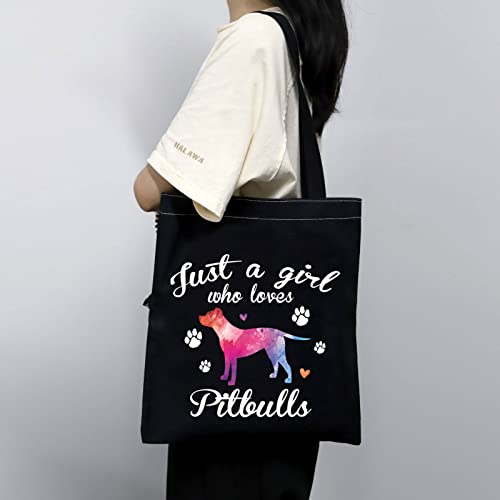 MBMSO Pitbull Gifts for Pitbull Lovers Just a Girl Who Loves Pitbulls Tote Bag Dog Lover Owner Gifts Shoulder Shopping Bag（Girl Pitbull TB-black）