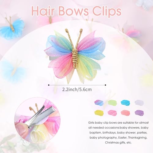 Oaoleer 16PCS Mini Butterfly Hair Clips, 2" Tulle Mesh Hair Bow Pins Colorful Butterfly Hair Barrettes Wedding Hair Accessories for Baby Girls
