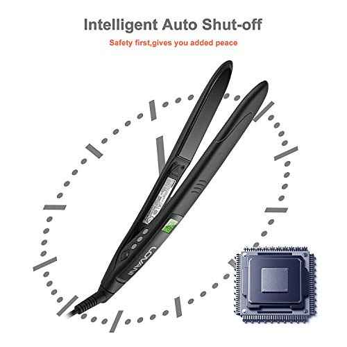 LOVANI Titanium Flat Iron, 450F High Heat Hair Straightener with Digital LCD, Dual Voltage, Auto Shut Off, Heat Resistant Bag, Glove and 2 Hair Clips (7 Piece Set), Black