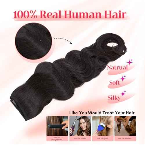 Rich Choices Halo Hair Extensions Real Human Hair Wave Invisible Wire In Hair Extensions Remy Human Hair Clip in Hairpiece One Piece 18 Inch #1B Natural Black
