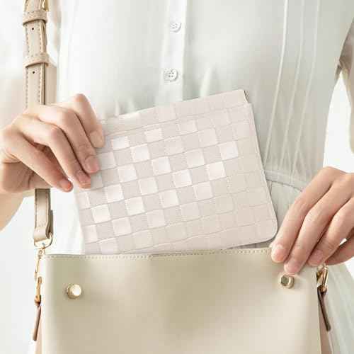 Sightor 2PCS Pocket Cosmetic Bag for Purse, Checkered Makeup Bag Portable Leather Cosmetic Bag for Women, Coin Purse Lipstick Cosmetic Accessories Organizer Travel Cosmetic Pouch (Black, Beige, L)