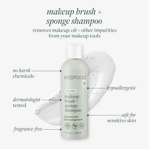 EcoTools XL Makeup Brush + Sponge Shampoo, Removes Makeup, Dirt, & Impurities From Makeup Brushes & Makeup Blending Sponges, Fragrance-Free, Vegan, & Cruelty-Free 16 fl. oz./473 ml, 1 Count, Clear