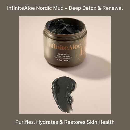 InfiniteAloe Nordic Mud Face Mask Skin Care Treatment, Peat + Charcoal + Aloe Vera + HA Combined, Suitable for All Skin Types - 4oz.