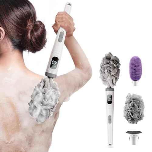 WJX Electric Body Brush with Replaceable Heads ? Rechargeable, Waterproof, 2-Speed Adjustable Back Scrubber for Shower (Snow White)