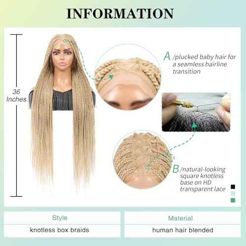 360¡ÆHD Full Lace Square Knotless Braided Wigs For Women 36 Inch Box Braid Wig With Baby Hair Premium Synthetic Braided Lace Front Wig Honey Blonde With Light Blonde Ends Hand Braid Wigs