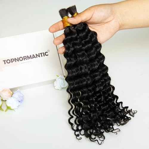 Human Braiding Hair for Boho Braids, 12A Boho Hair for Braiding Knotless Curly Natural Black 20 Inch 100g Unprocessed Brazilian Virgin Human Hair Bulk Tangle-Free Deep Wave Bohemian Braid