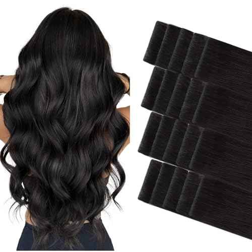 GOO GOO Invisi Edge Tape in Hair Extensions Human Hair, 1B Natural black 20pcs 24inch 50g, Virgin Remy Hair, Seamless Injected Tape, Natural Look