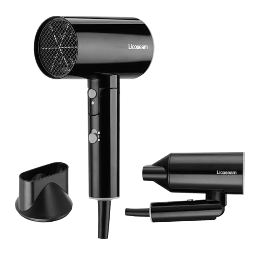 Hair Dryer, 1600W Small Foldable Hair Blow Dryer, Fast Drying Compact Hair Dryer, Black