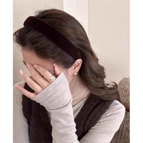 Deep brown Velvet Padded Headbands for Women Fashion Non slip Comfortable Head Bands for Women (Deep brown, one size)