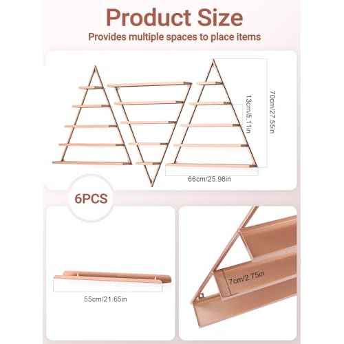 EBANKU Metal Wall-mounted Nail Polish Storage Racks 5 Tiers Triangular Display Rack Cosmetic Display Cases Lipstick Perfume Wall Shelf Essential Oil Organizers for Home Spa Nail Salon Shop (Rose Gold)