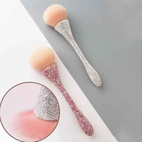 2 PCS Nail Art Dust Brush Shiny Rhinestone Nail Fust Brush Ultra Soft Nylon Dust Brush for Nails Large Brush Cleaner Nail Brushes for Nail Art Cleaner Tools Shape Nail Brush & Makeup Brush