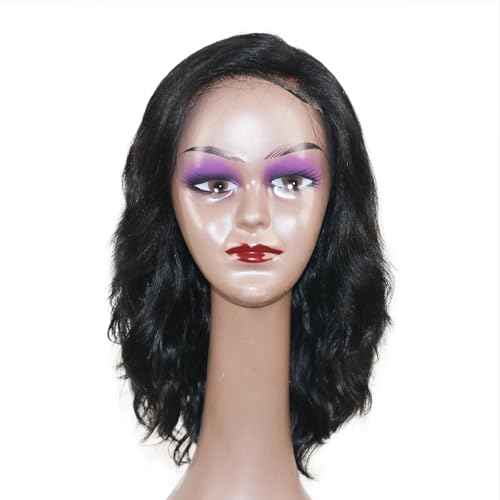 16 Inch Body Wave Human Hair Wig - Bye Bye Knots Glueless Wig with Pre-Cut Swiss Lace & Pre-Bleached Knots - 100% Brazilian Remy Human Hair Side Part Lace Front Wig Natural Color