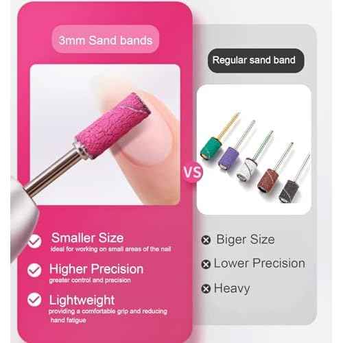 100Pcs Mini Nail Drill Bits Small Sanding Bands for Nail Drill with 3 mm Mandrel Bit, 80 120 180 240 Fine Grit Nail File for Acrylic Nails Gel Manicures and Pedicure(100pcs)