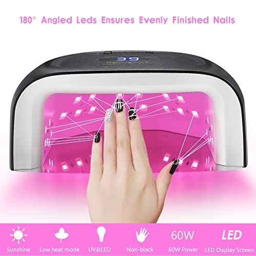 Rechargeable UV Light for Nails, 60w Cordless UV Led Nail Lamp with 42 Red-Light Beads, Automatic Sensor & Portable Nail Dryer, Professional Gel Nail Lights Nail Art Manicure Tools for Gel Polish