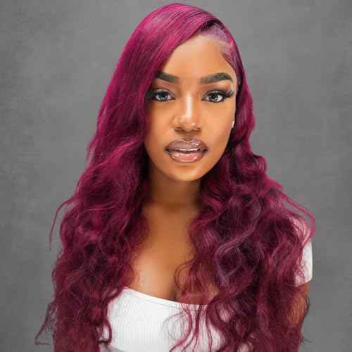 99J Burgundy Body Wave Lace Front Wig - 13x4 Human Hair, 150% Density, Bleached Knots, Natural Hairline, Glueless, Heat Resistant for Black Women 30 Inches, Soft & Silky (20 Inch)