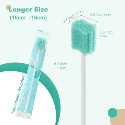 (50 Pack) Safety Anti-Penetration Gum-Protective Mouth Swabs for Elderly, Gum Cleaning, Anti-slip Rod. Higher Density Sponge Non-Detaching Sponge. Individually Wrapped 50 Counts (Unflavored)
