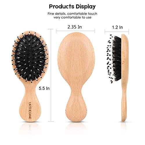 URTHEONE 6 Pcs Hair Brush Mini Boar Bristle Hairbrush, Pocket Travel Small Paddle Hair Brush for Men Women Kids Thick Curly Thin Long Short Wet or Dry Hair Detangle Massage Add Shine
