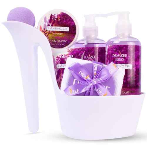 Luxury Spa Gifts for Women ? 8 Pc Lavender Scented Bath & Body Set w/ Bubble Bath, Lotion & More ? Luxury Self Care Kit for Wife, Mom, Best Friend, Girlfriend, Christmas & Anniversary Gift by Draizee