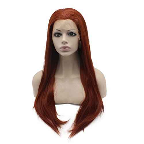 MX angel Long Straight Half Hand Tied Burgundy Red Synthetic Lace Front Wig Natural