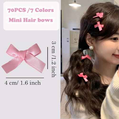 70PCS Mini Hair Bows for Women Girls,Pink Bows for Hair Red Hair Bows Ribbon Bowknots Hairclips Pink Ribbon Bows Black Satin Bow Hair Clips for Hair Design