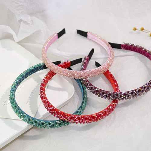 Ruihfas Fashion Sparkle 4 Rows Crystal Rhinestone Headbands Beaded Hair Hoop Band (Red)