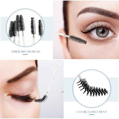 Patelai 80 Pieces Disposable Mascara Brushes Tubes Set, 40 Pcs Empty Mascara Wand Tube with 40 Pcs Eyelash Brush Makeup Tool for Eyelash Extension (Black Sequins Style)
