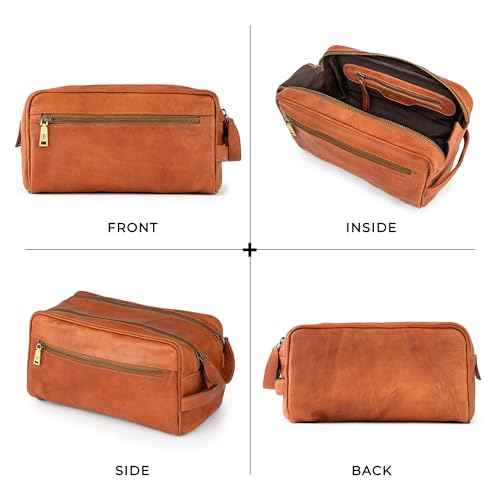 BERLINER BAGS Vintage Genuine Leather Toiletry Bag Tim M, Large Capacity Cosmetics Bag for Men and Women for Travel - Brown
