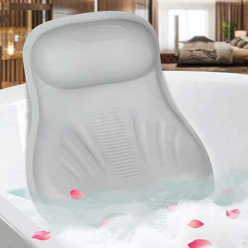 Inflatable Bath Pillow for Tub - Adjustable Firmness Silicone Bathtub Pillow for Epsom Salt Soaking & Spa Neck-Relaxing, Head & Back Reclining Support Cushion, Xmas Gift for Couples, Parent, Friends