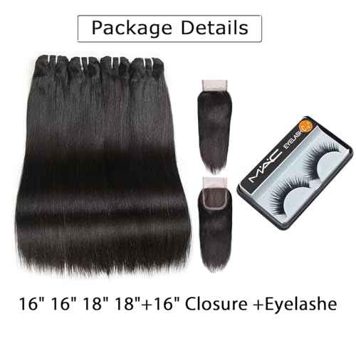 Liang Dian Straight Bundles with closure human hair 16 16 18 18 +16 Inch Human Hair Bundles with Closure HD Lace100% Unprocessed 12A Brazilian Virgin Quick Weave Hair Natural Color