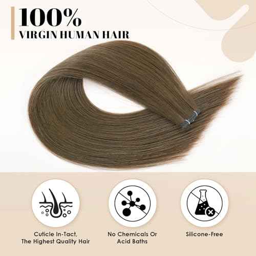 ABH AMAZINGBEAUTY HAIR Genius Weft Hair Extensions Human Hair Sew in Hair Extensions Real Human Hair Weft Extensions Straight Sew in Human Hair Extensions 50G, Walnut Brown #3, 18 Inch