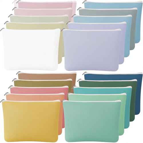 20 Pcs Morandi Makeup Bags Bulk for Women Blank DIY Cosmetic Bag Plain Pencil Pouch with Zipper for Travel Toiletry Wedding Teacher Women Business Beach