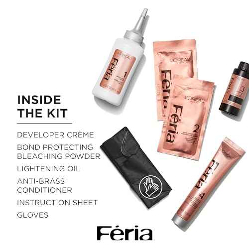L'Oreal Paris Feria Platinum Bounce Bond Care Lightening System, Lifts Up To 8 Levels, Includes Anti Brass Purple Conditioner, Platinum Bounce, 1 Hair Dye Kit