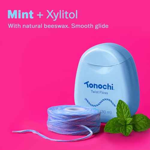 Twist Woven Dental Floss, Two-Tone Color-Tint Fibers for Visible Plaque Tracking, Braided & Shred-Resistant, Smooth Glide, Gentle on Gums, Mint + Xylitol Freshness, 3-Pack (33 yd Each)