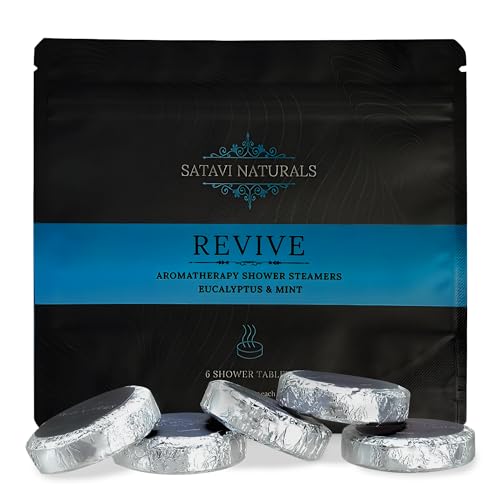 Satavi Naturals Aromatherapy Shower Steamers (6-Pack) Revive - Eucalyptus & Mint Scented Vapor Tabs for Self-Care, Aromatic Shower Bath Bombs, Natural Essential Oils for Women & Men