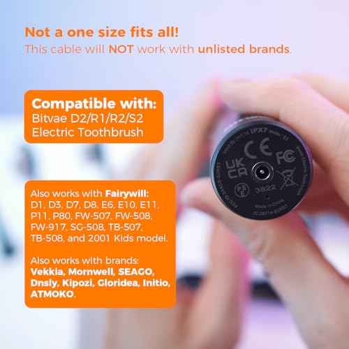 Kisumi Charger Cord Replacement for Bitvae D2/R1/R2/S2 Electric Toothbrush, C2/C5/C6 Water Flosser, Compatible with Fairywill, Vekkia, Mornwell, SEAGO & More, Black, 1 Pack