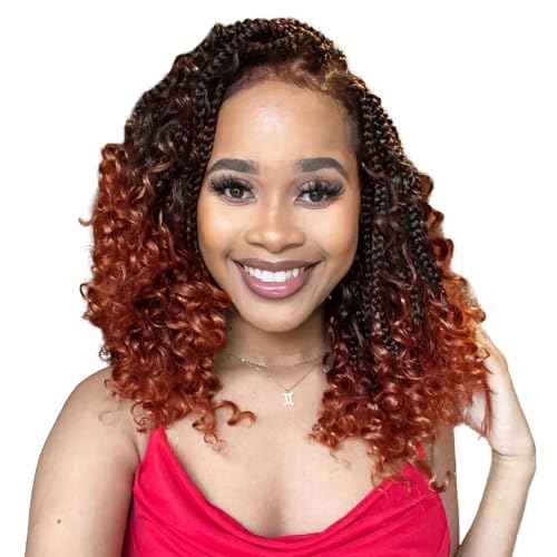 12inch Goddess Box Braids Crochet Hair Box Braids Crochet Hair For Black Women Pre Looped Crochet Hair with Curly Ends Bohemian Crochet Box Braids Crochet Hair(12inch(Pack of 7), T350)