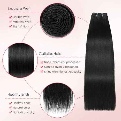 Human Hair Bundles,Straight 4 Bundles 20 20 20 20 Inch,16A Bundles Human Hair,100% Unprocessed Virgin Brazilian Hair Extensions Double Weft, Quick Weave Sew In Hair Bundle