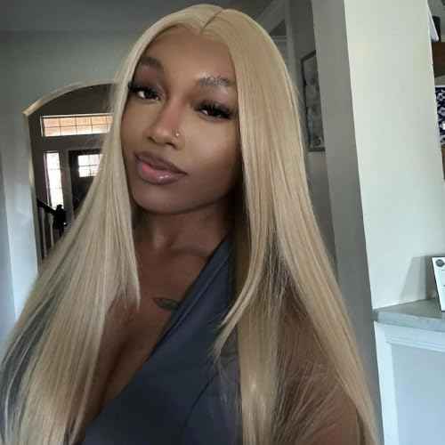 SOSEXY Ash Blonde Straight Lace Front Wigs for Black Women Pre Plucked Ash Blonde Wig Human Hair 13x6 Transparent Lace Front Wigs Human Hair Dark Brown Roots Human Hair Wig Pre Plucked 22 Inch