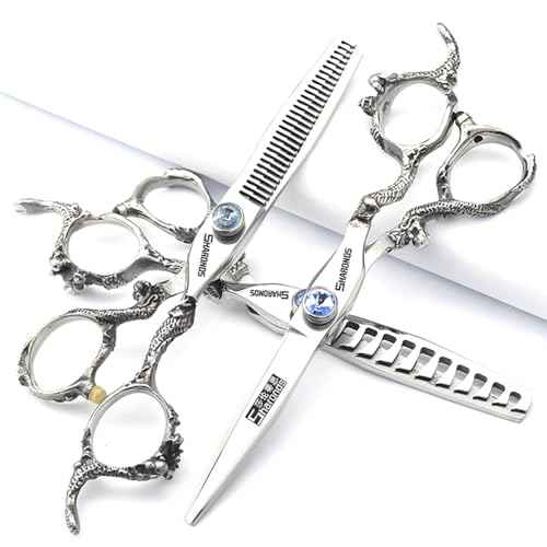 Professional Japanese Hair Scissors - 440C Stainless Steel/Rose Razor Edge (6-Inch, 3-Piece Set) with Gift Scissor Bag