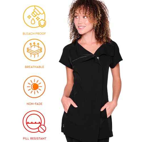 Colortrak Limitless Bleach Proof Work-and-Play Tunic, Hair Repellent, Pill Resistant, Moisture-Wicking 4-Way Stretch Breathable Fabric, Size Large, Black