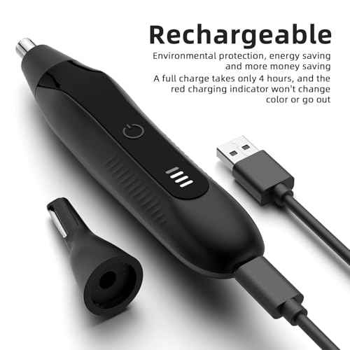 Ear and Nose Hair Trimmer for Men Women, Eyebrow and Facial Hair Trimmer with Powerful Motor and Dual-Edge Blades Rechargeable Painless 2 in 1 Metal Trimming Tool (Black)